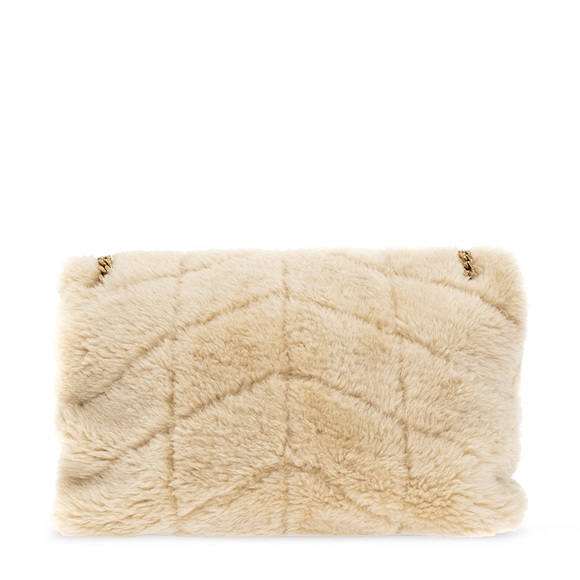 NEW! Authentic YSL SAINT LAURENT CREAM PUFFER LARGE FUR SHEARLING SHOULDER BAG - Picture 14 of 17